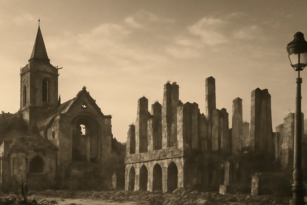 Photographie d'archive évoquant une place détruite après la Première Guerre mondiale dans le Nord.