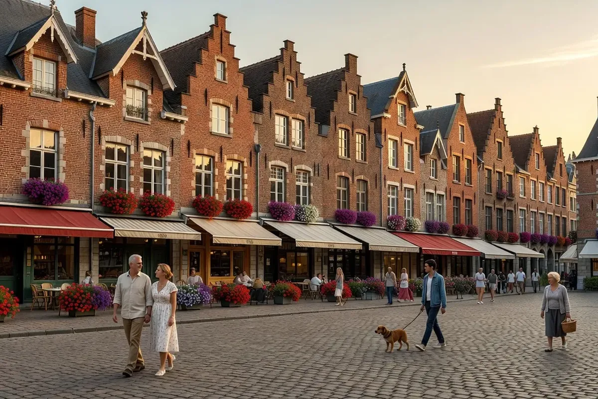 La Grand'Place de Cassel bordée de maisons à pignons et de terrasses de cafés flamands.