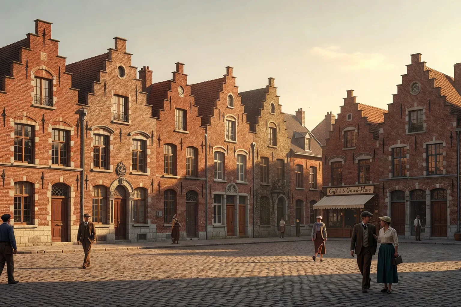 Façades néo-flamandes du centre-ville reconstruit de Bailleul